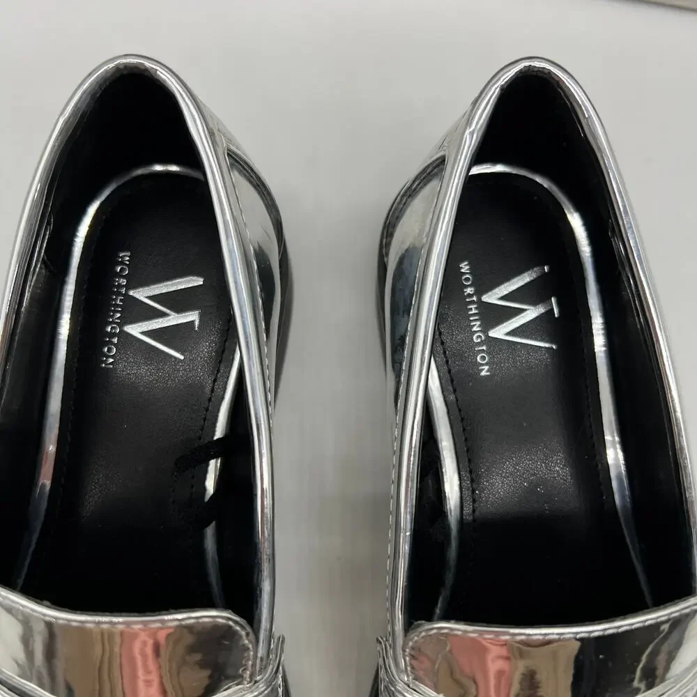 Worthington Ellen Womens Round Closed Toe Loafers Silver Size 6M